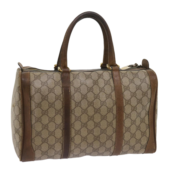 GUCCI GG Canvas Boston Bag PVC Beige Auth 65579 - Picture 1 of 16